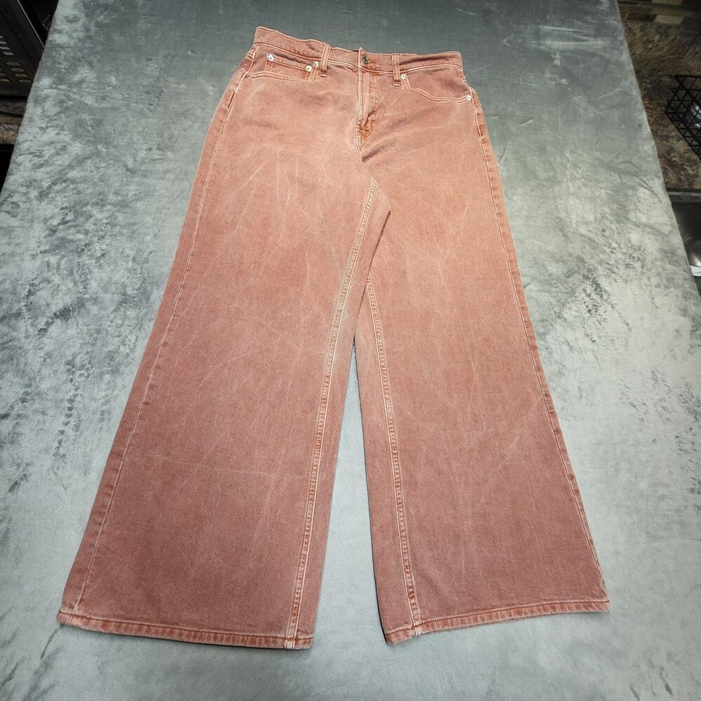 Gap Jeans Womens 12 Pink Wide Leg High Rise Denim Stone Wash 5-Pocket